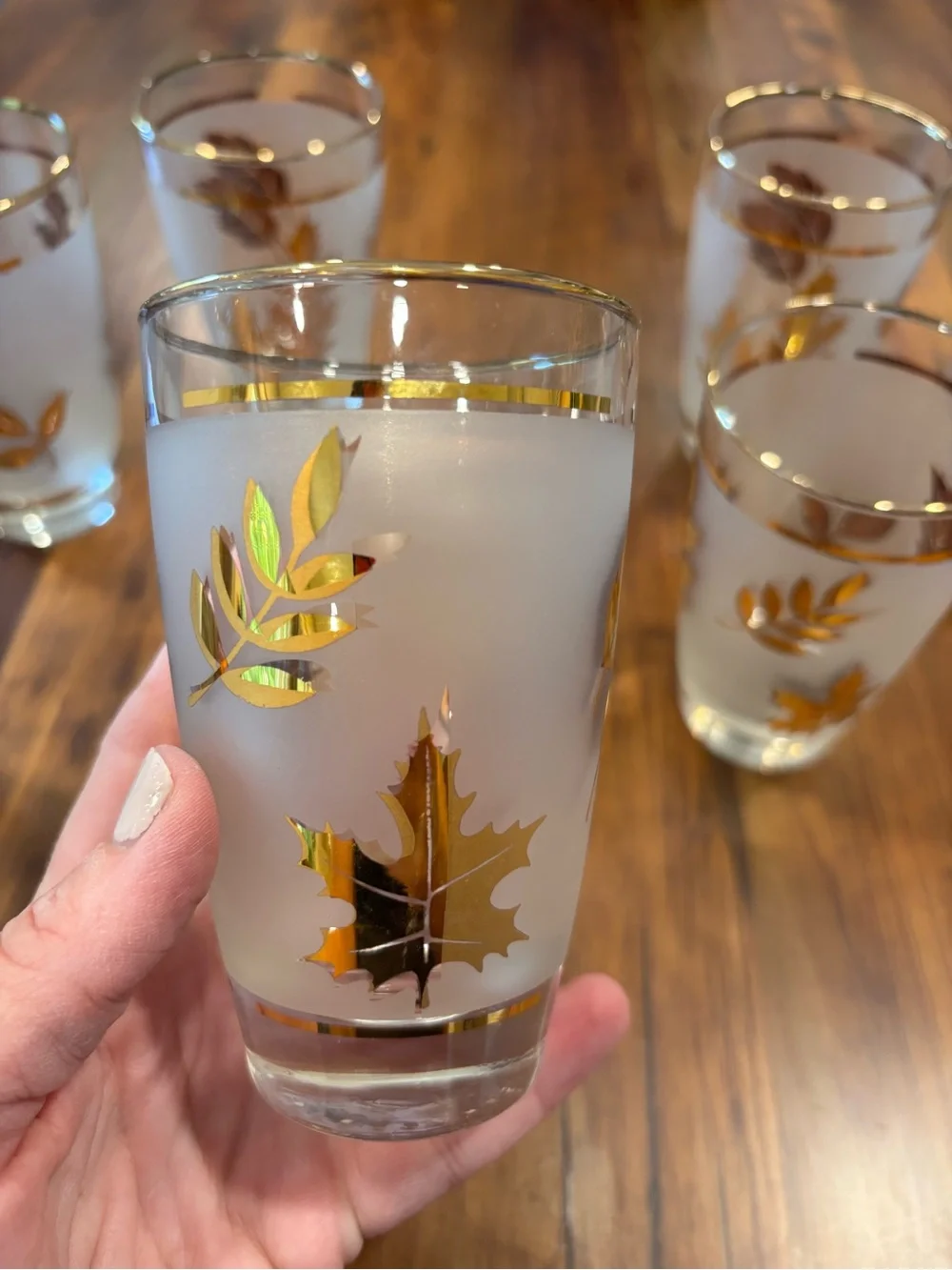 Vintage MCM Libbey Golden Foliage Frosted Pitcher & Glass Barware Set